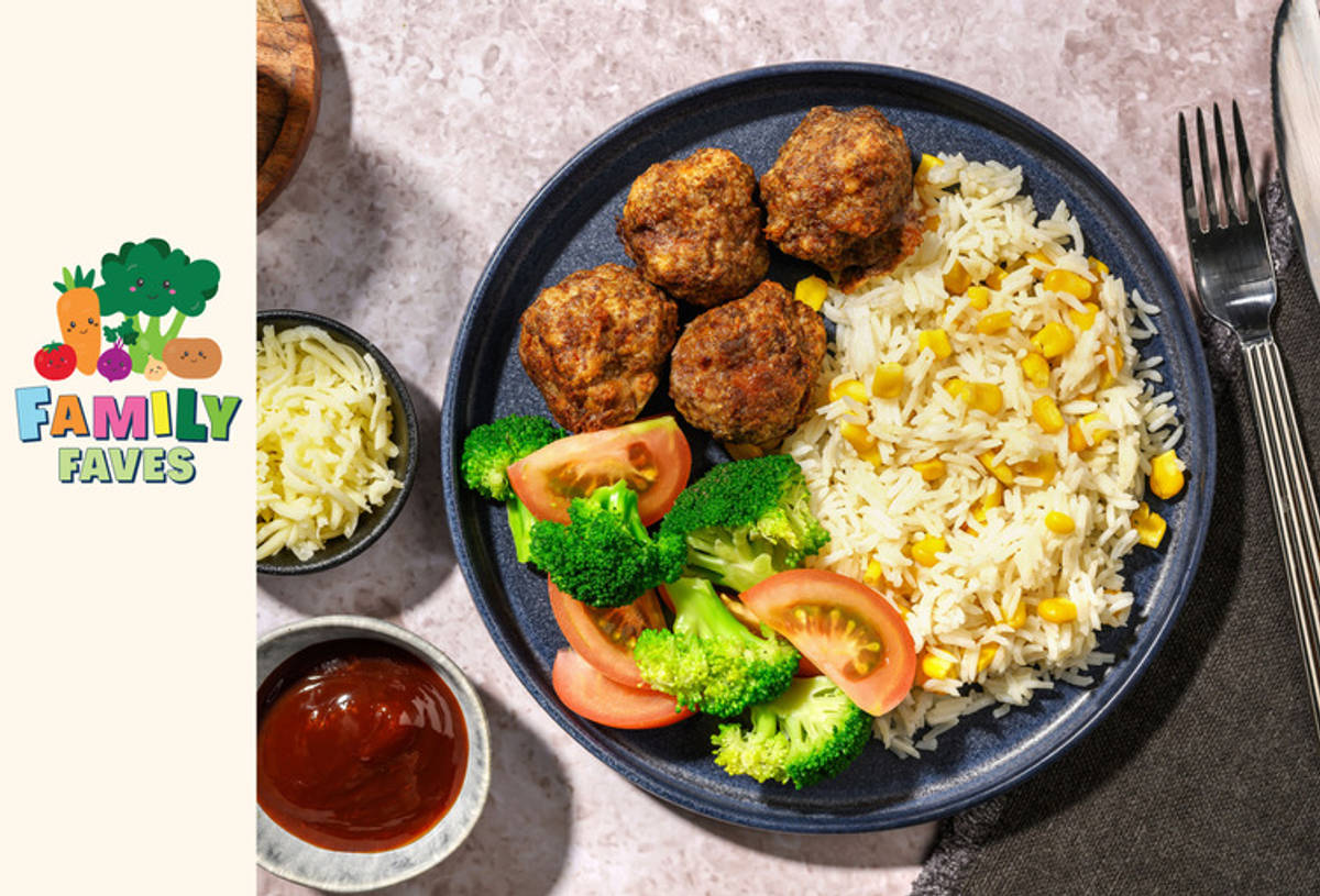 Mexican Beef-Bacon Meatball Bites & Speckled Rice