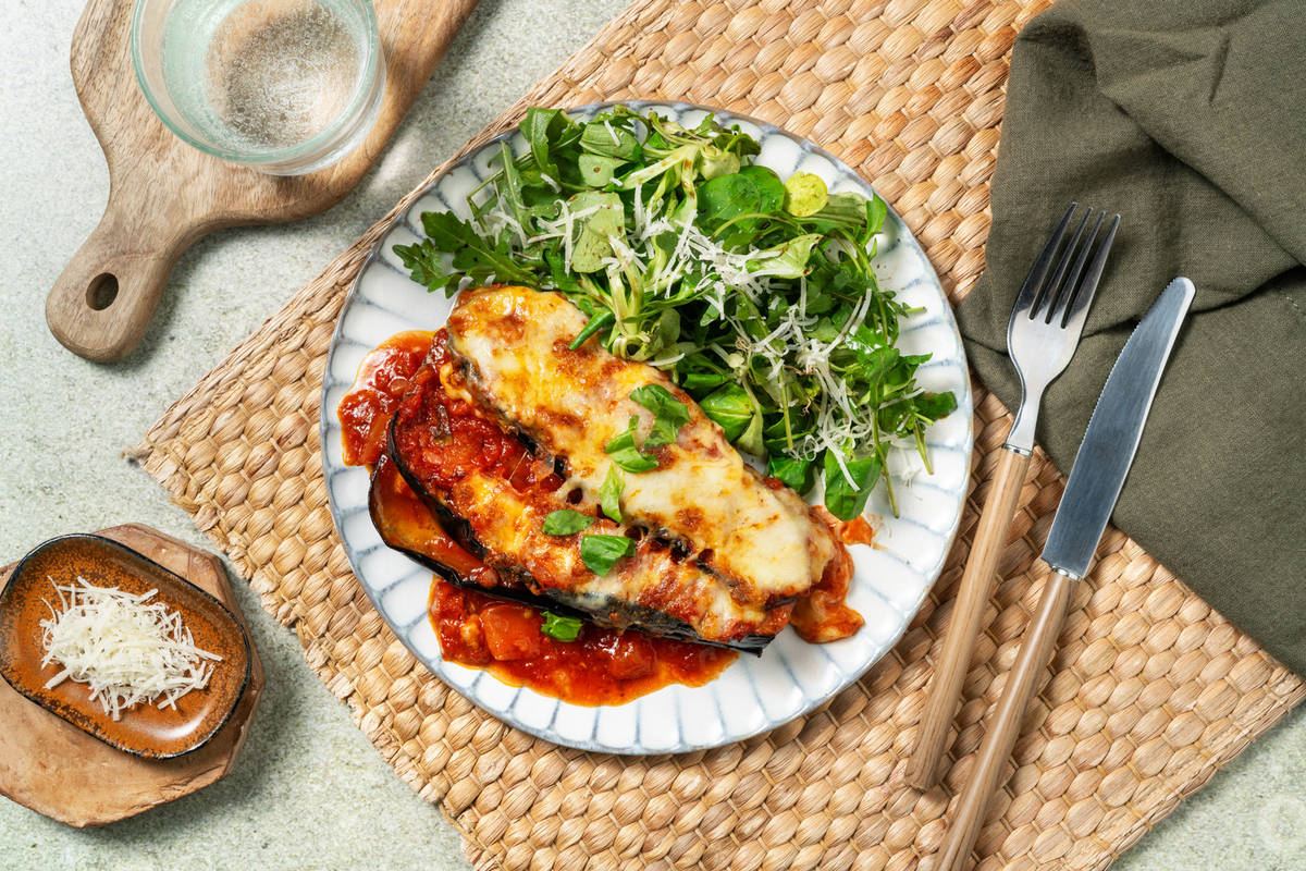 Melanzane van aubergine met buffelmozzarella 