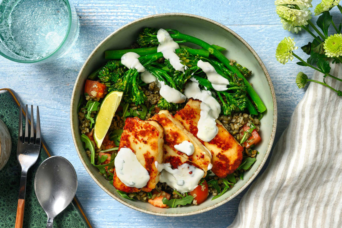 Hot Honey Halloumi Bulgur Salad
