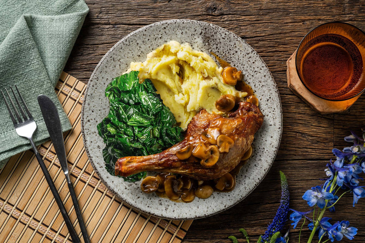 Duck Leg in a Mushroom Red Wine Jus