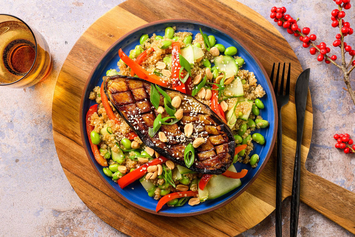 Aziatische stijl aubergine met ponzudressing