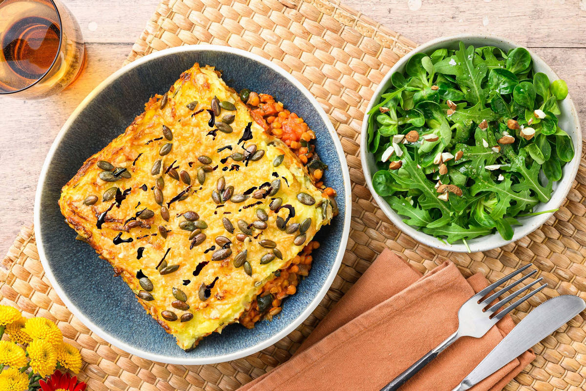 Vegan Shepherd's Pie with Mixed Greens Salad