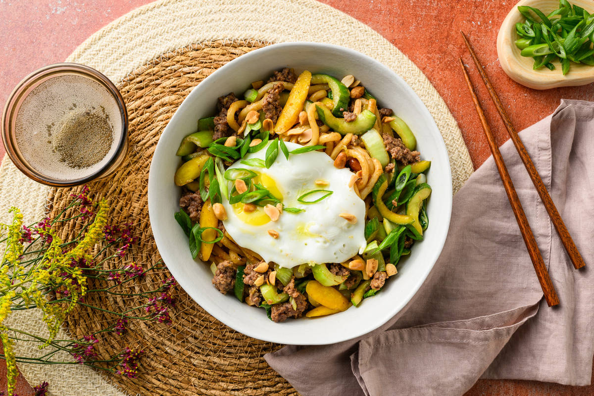Peanut & Lime Udon Noodles with Beef Mince