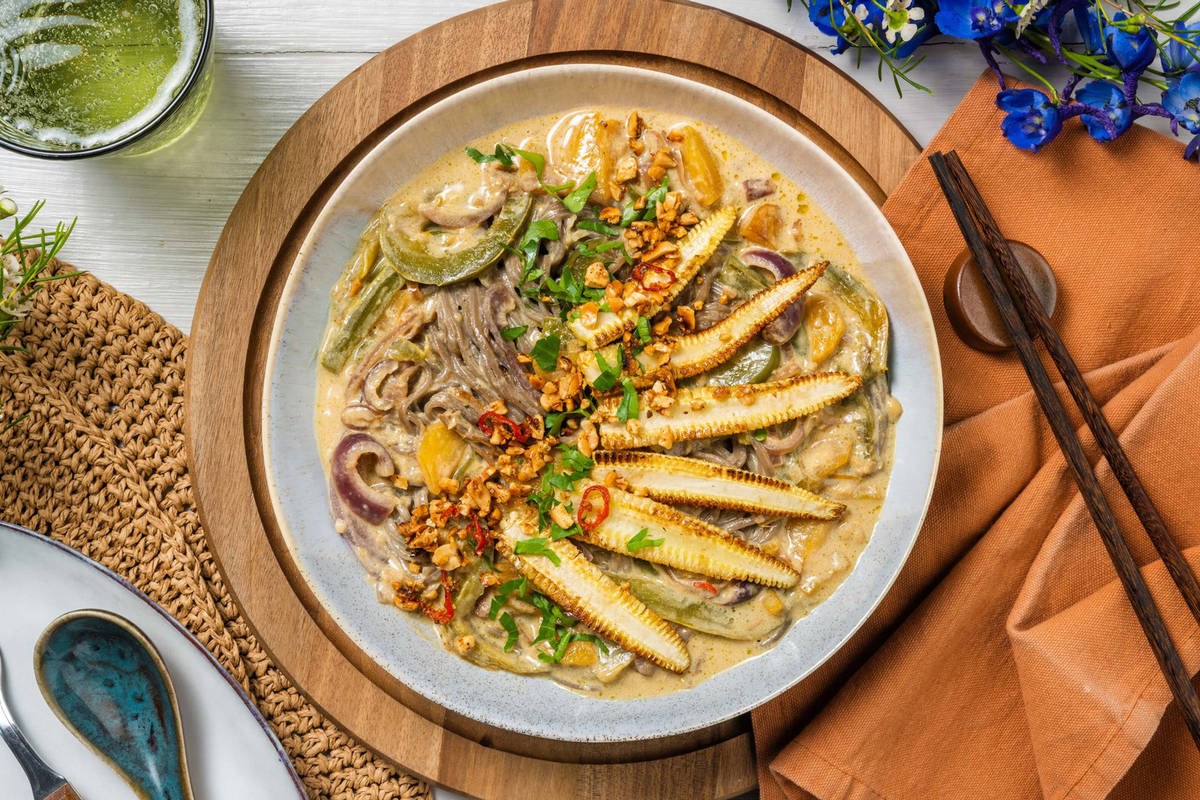 Thaise curry met babymais en chili-pinda's