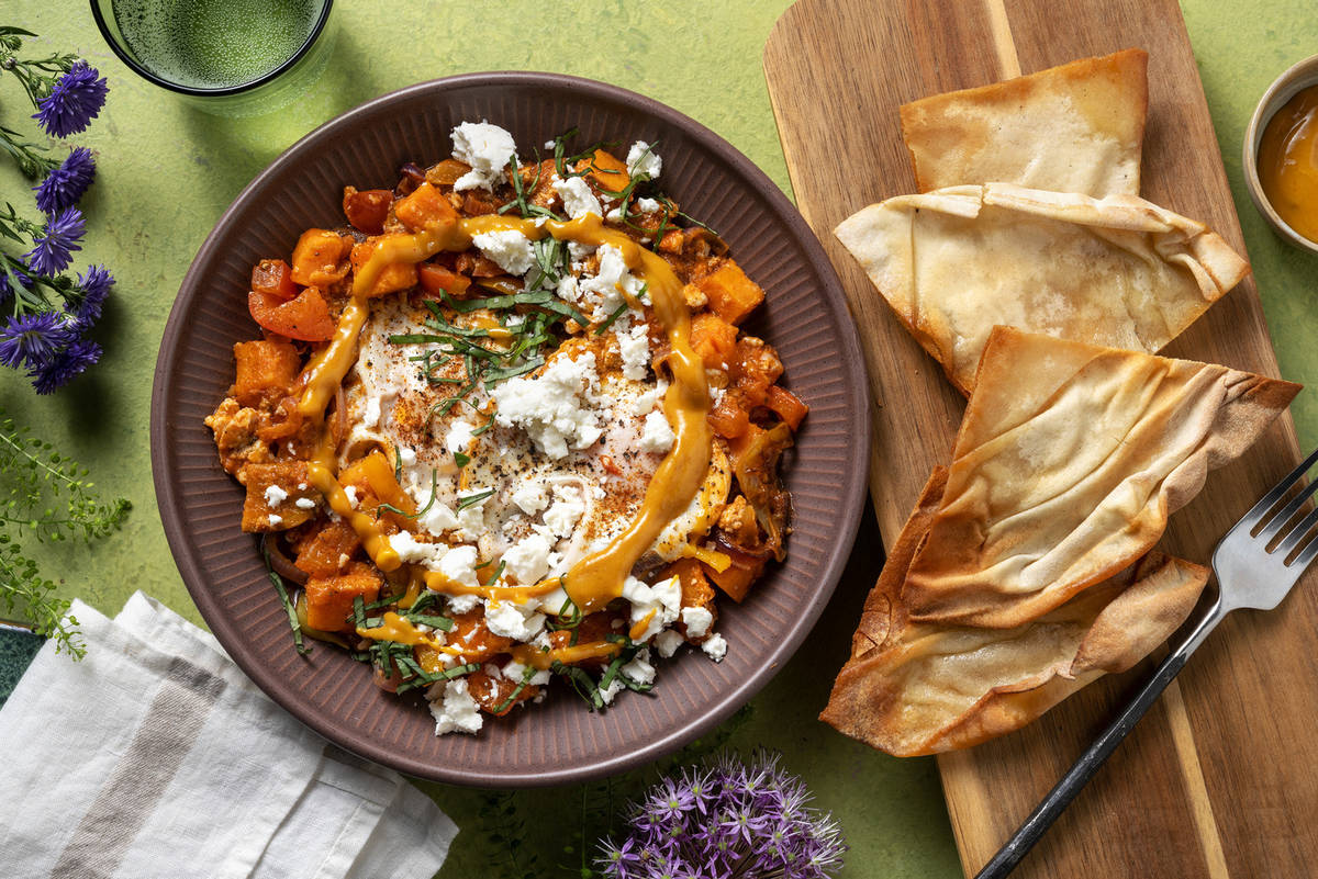 Shakshuka met feta en mangoketchup
