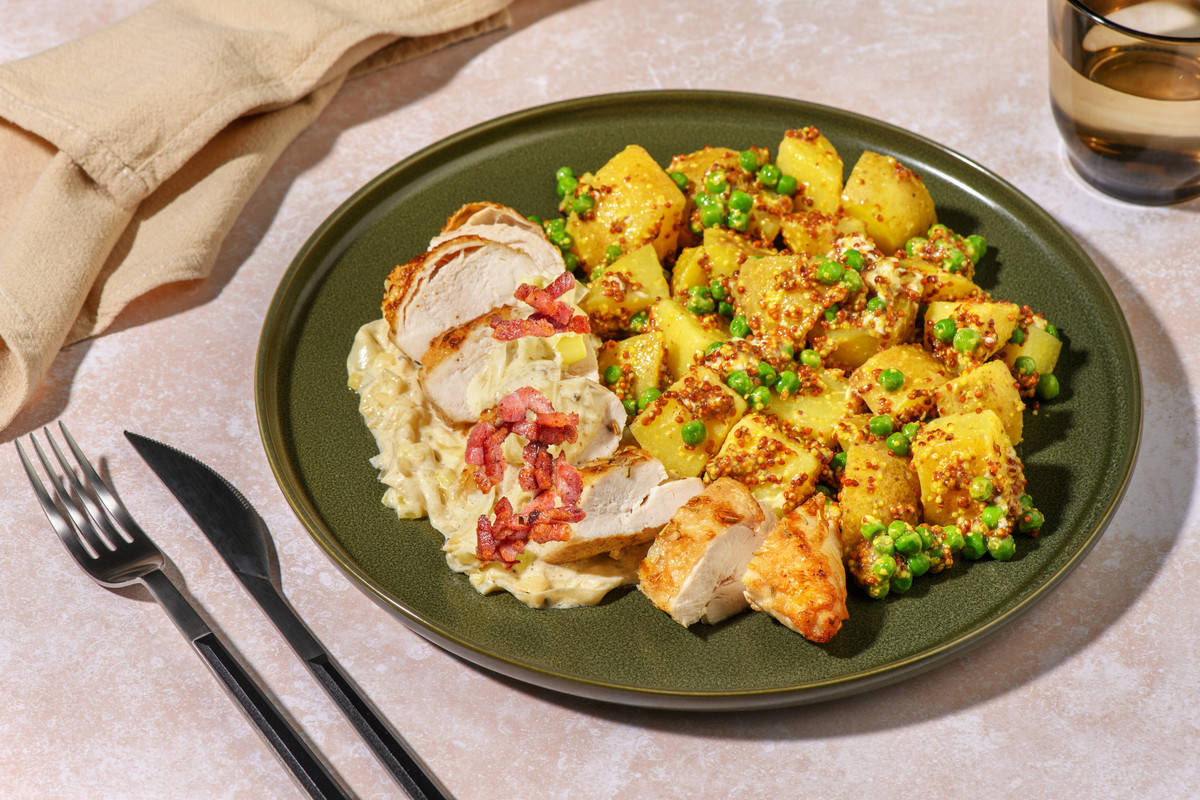 Midweek Rosemary Roasted Chicken in Bacon and Leek Sauce