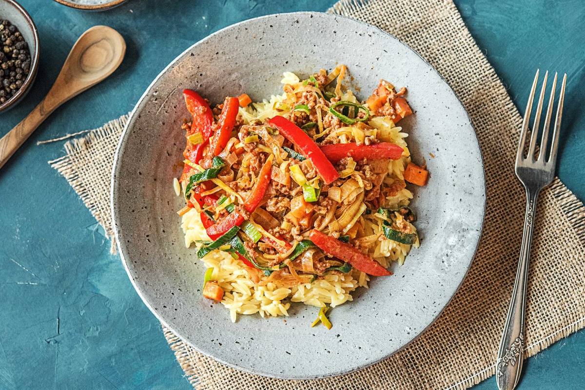 Orzo met gekruid rundergehakt