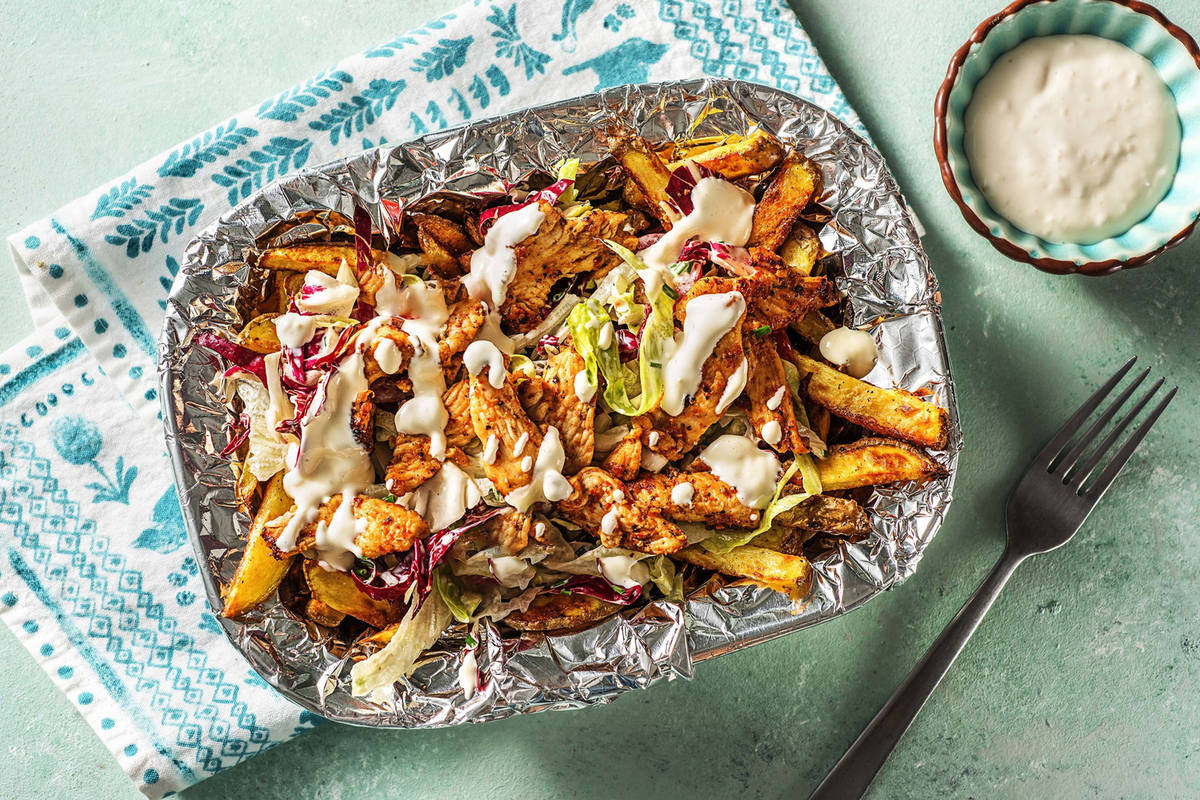 Gyros de poulet avec des frites maison