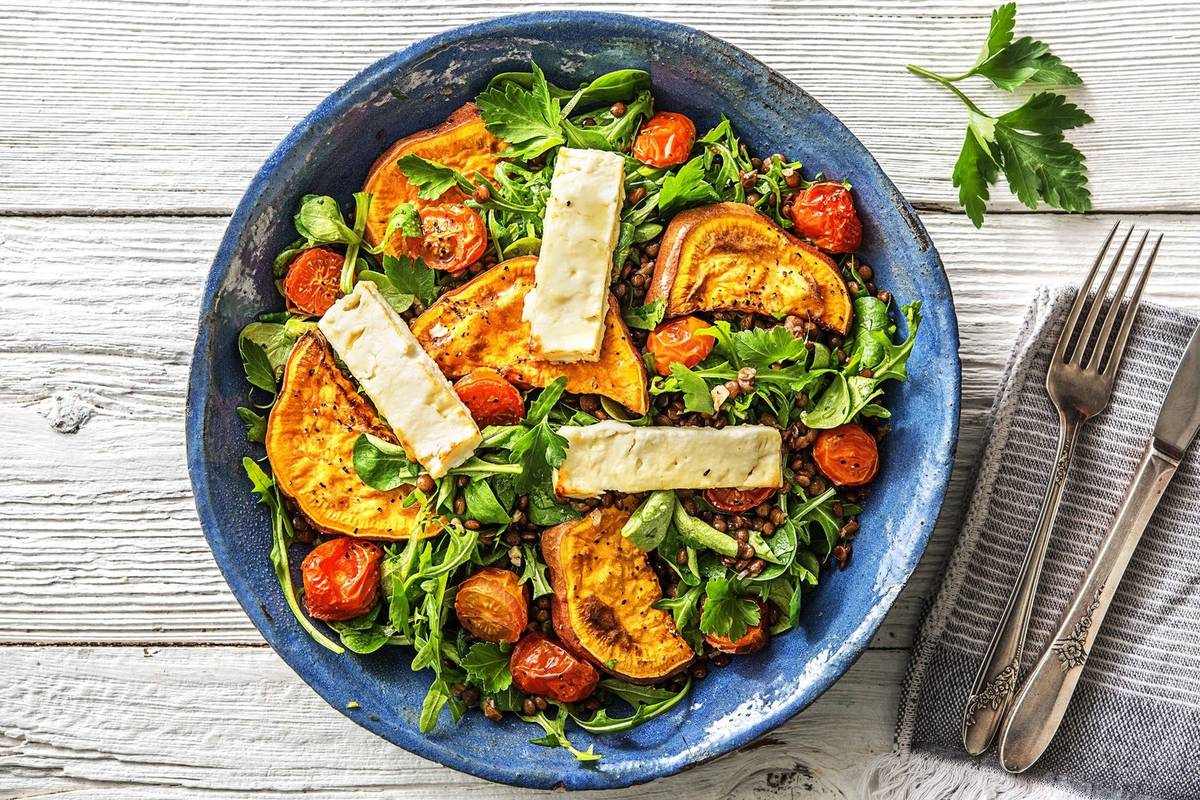 Geroosterde feta met honing en zoete aardappel