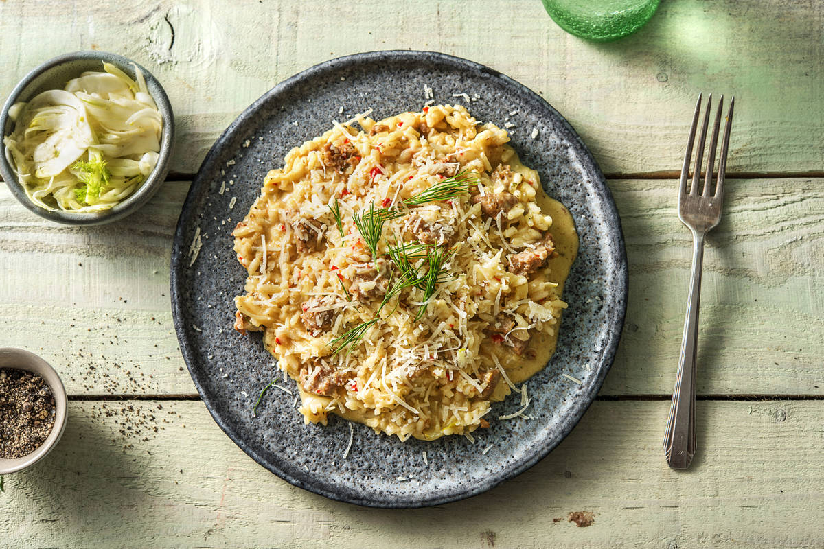 Risotto crémeux au fenouil & à la saucisse