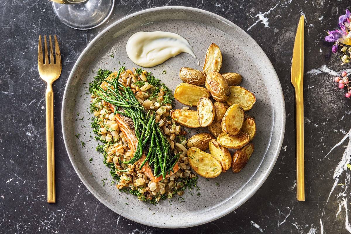 Gebakken zalmfilet met zeekraal