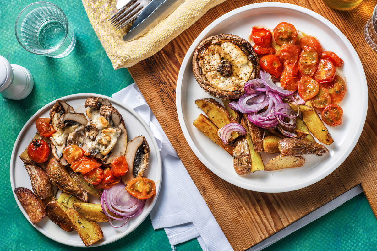 Portobello met geitenkaas en walnoten