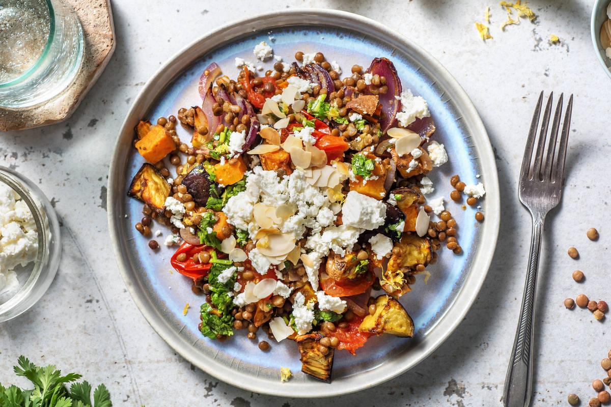Mix speziato di lenticchie e verdure arrosto