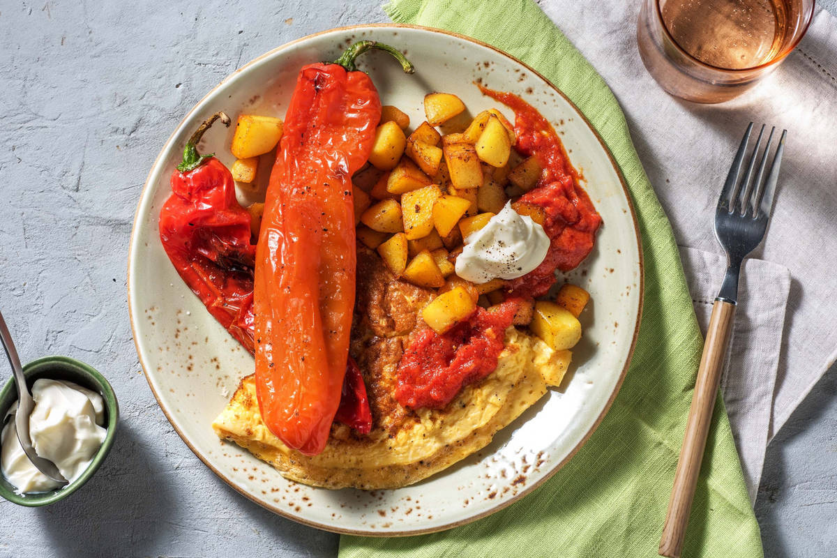 Patatas bravas met geitenkaasomelet