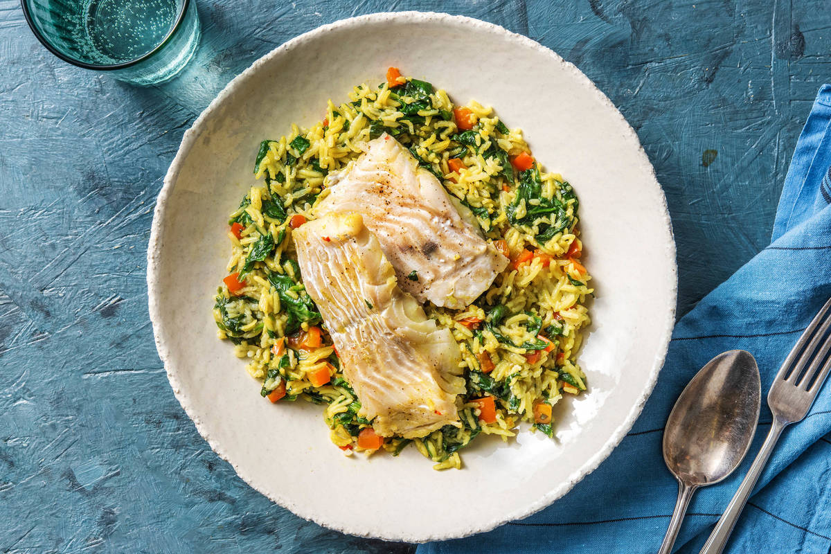 Pilaf et cabillaud à la vapeur