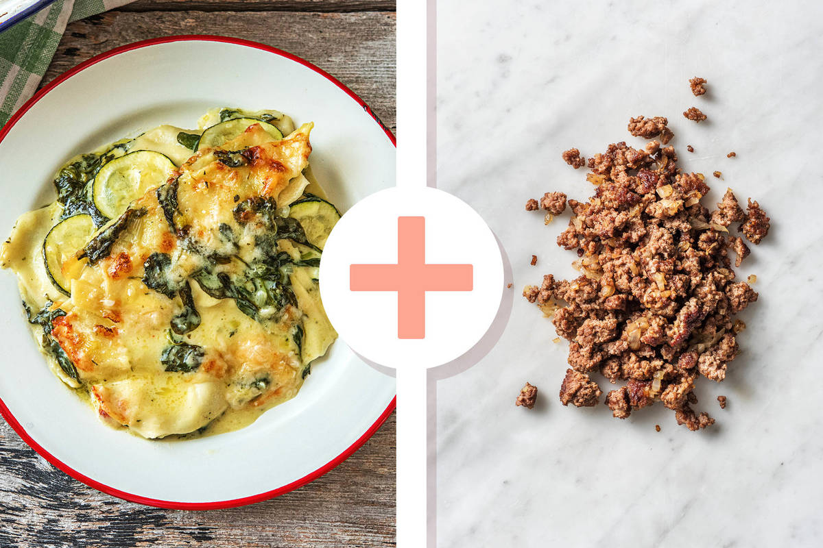 Veggie + protein - Vegetarische lasagne met rundergehakt als extra