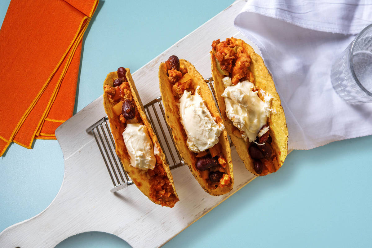 Tacos croustillants au haché de bœuf et purée de haricots rouges