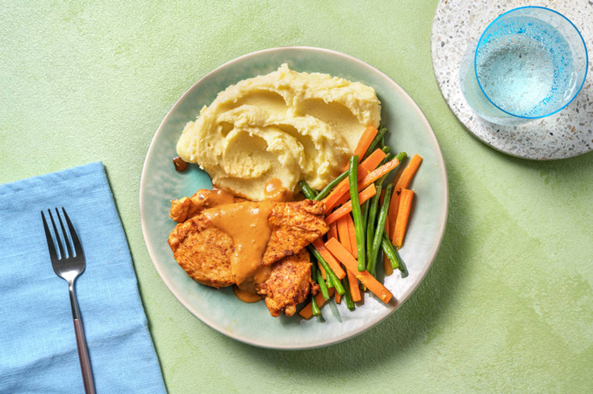 Creamy Red Pesto Chicken & Garlicky Mash