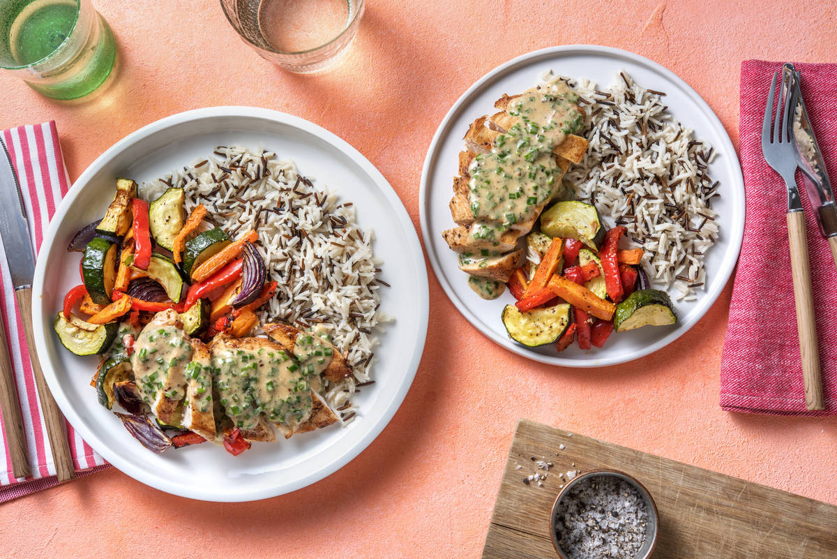 Kycklingfilé med krämig pepparsås