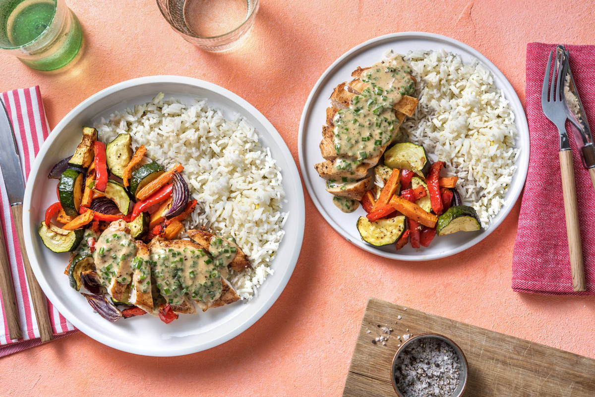 Kyllingfilet og kremet peppersaus