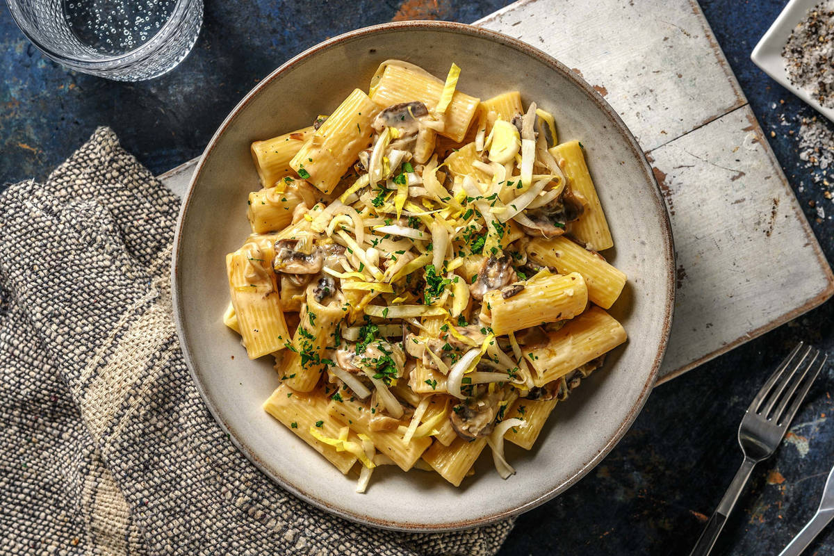 Romige rigatoni met blauwe kaas
