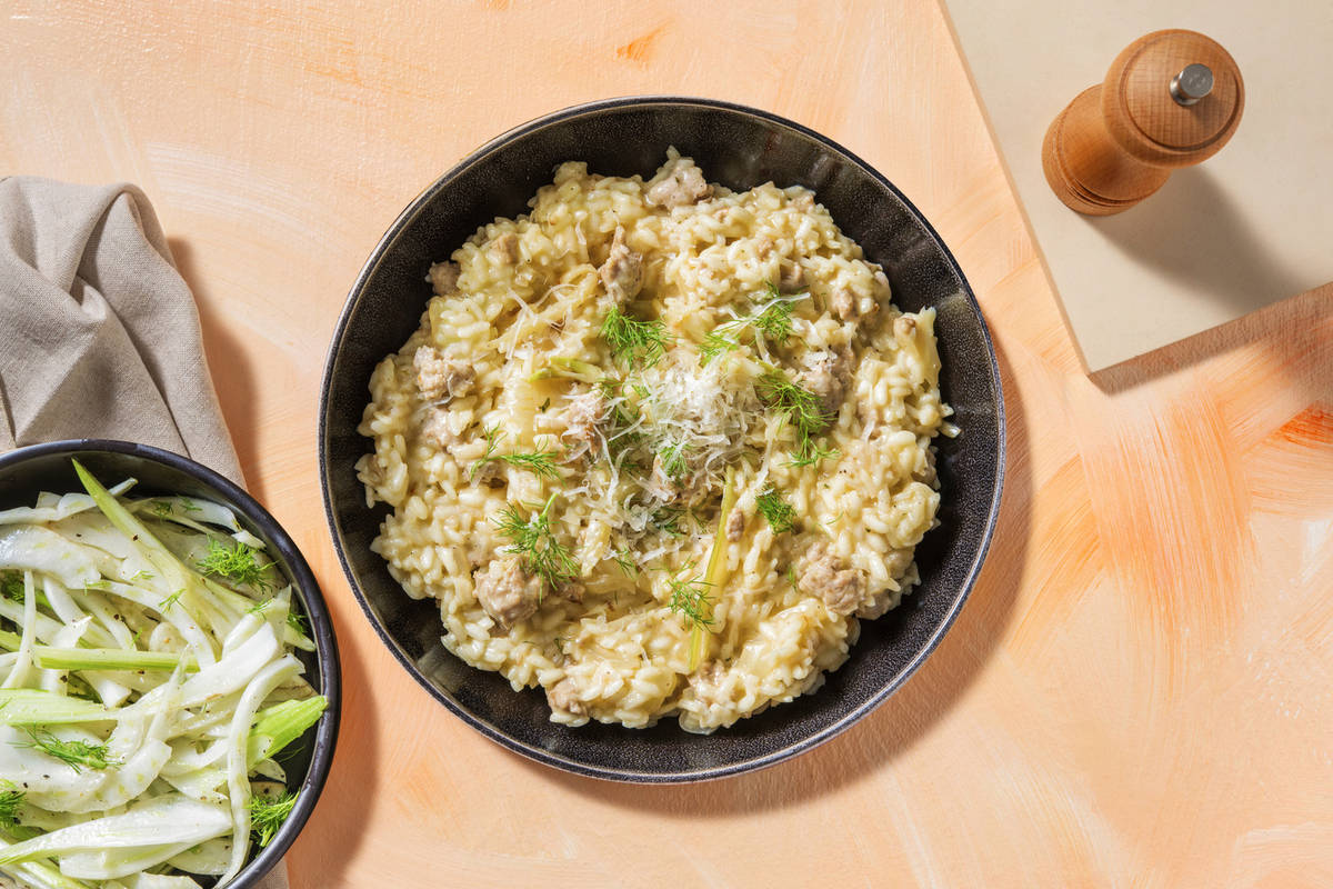 Risotto crémeux au fenouil & à la saucisse