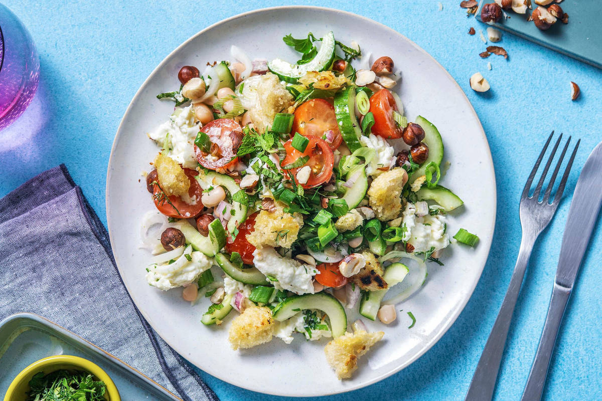 Haricots blancs en salade avec de la mozzarella di buffala