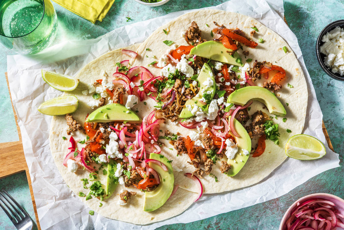 Fajitas au bœuf & pickles d'oignon rouge
