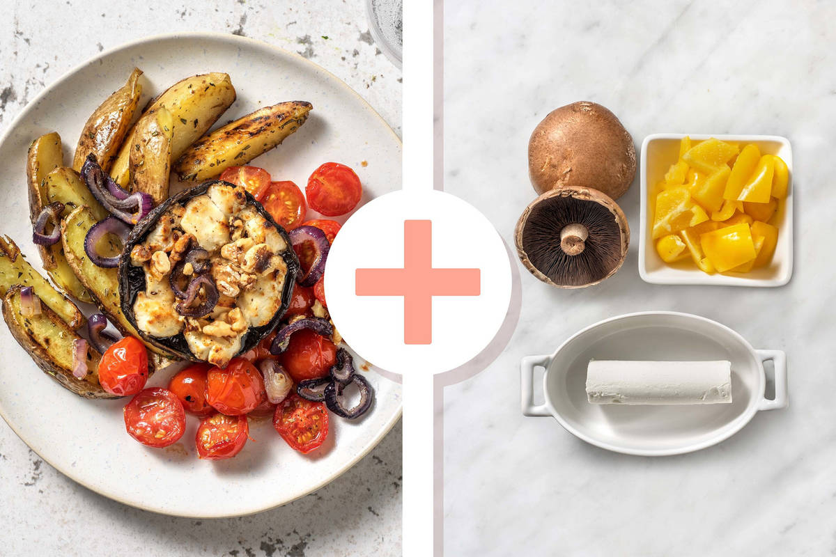 Double veggie - Portobello met gebakken aardappeltjes en walnoten