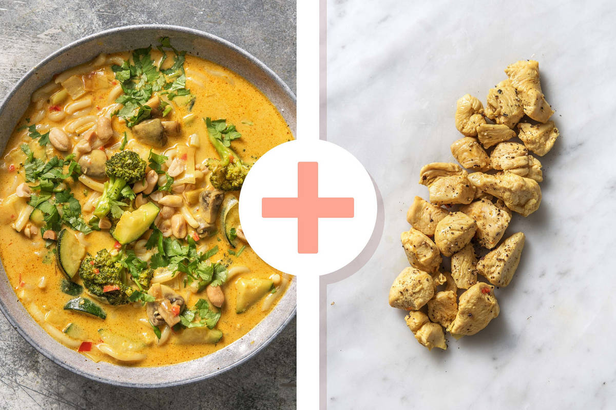 Veggie + protein - Aziatische noedelsoep met kipfilethaasjes als extra
