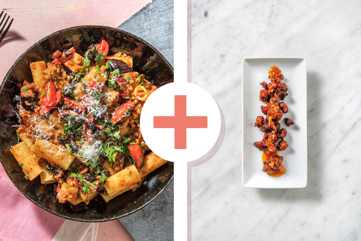 Veggie Rigatoni Bolognese//Veggie Rigatoni Bolognese With Chorizo