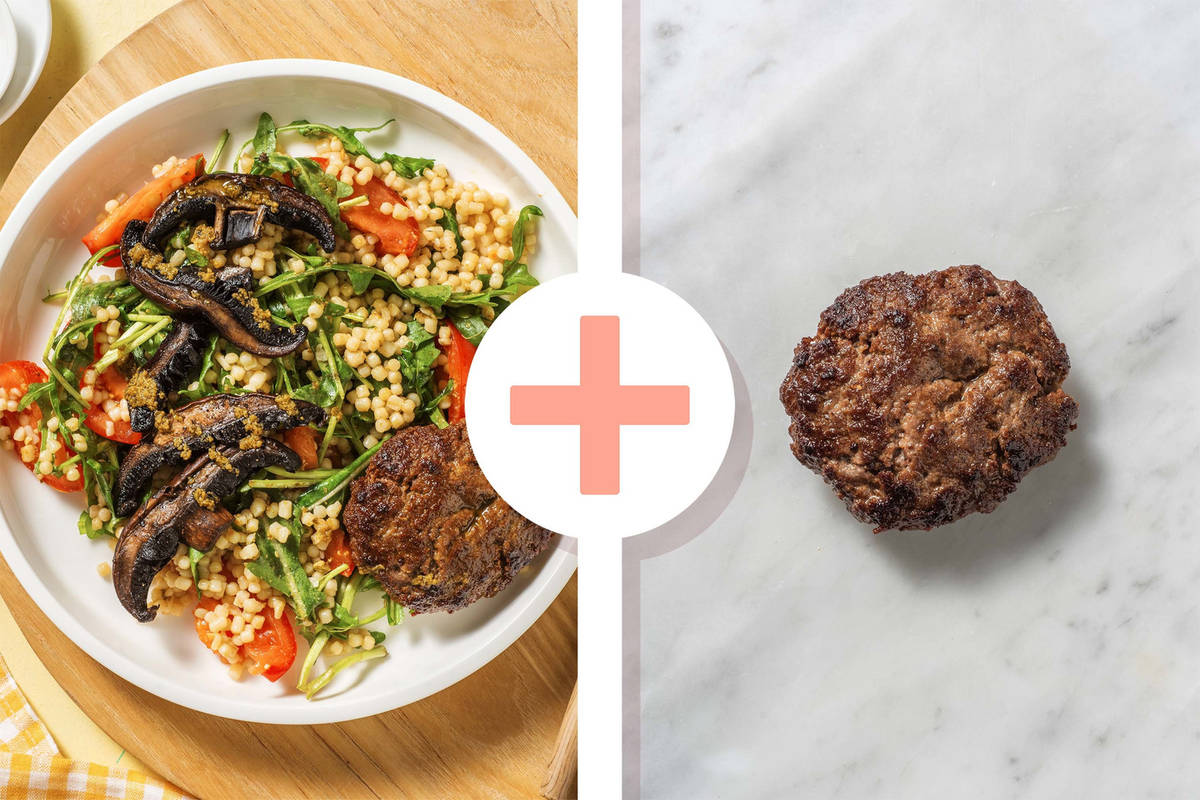 Double protein - Dubbele portie Duitse biefstuk met parelcouscoussalade