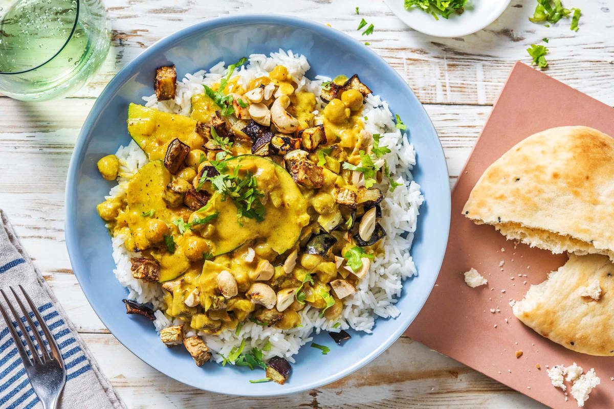 Curry d'aubergine rôtie & pois chiches