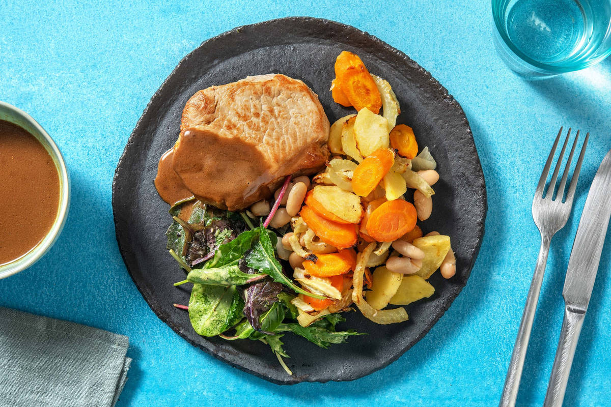 Schweinesteak mit Honig-Fenchel-Gemüse