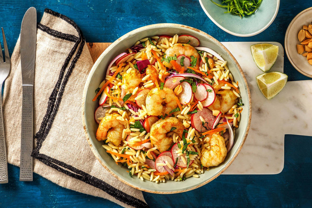 Salade d'orzo & crevettes au curry