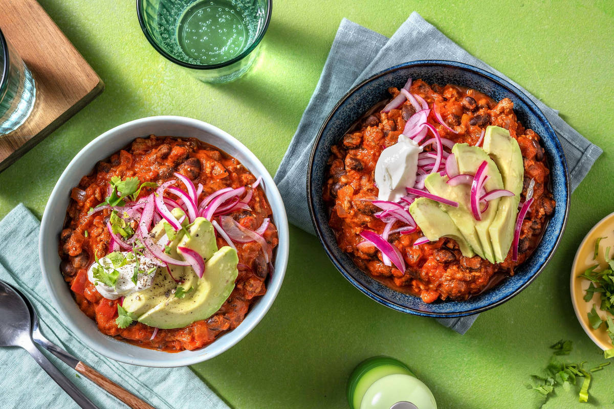 Chili con carne au bœuf et aux haricots noirs