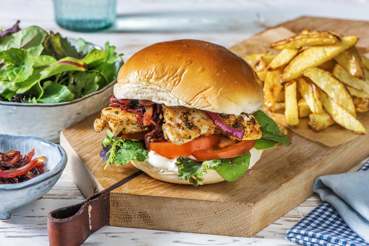 Portugisisk kyllingeburger med ekstra bacon