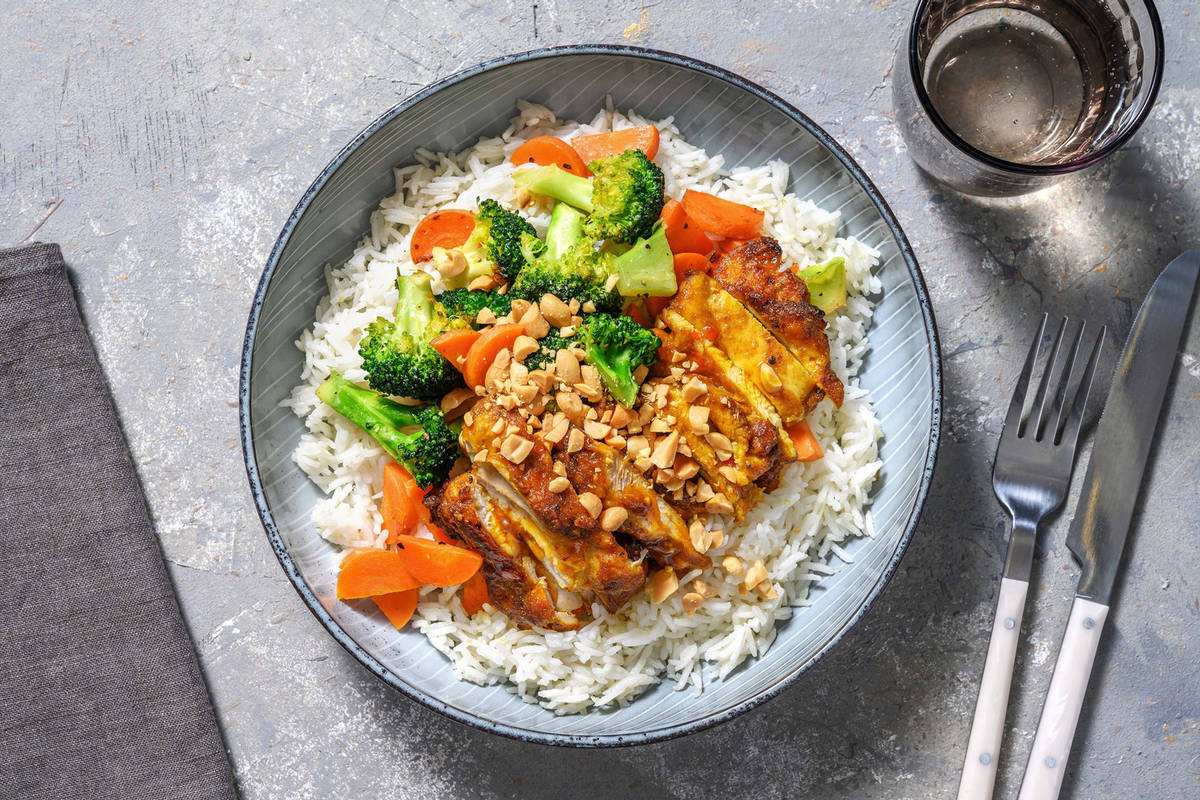 Pollo in agrodolce e verdure speziate