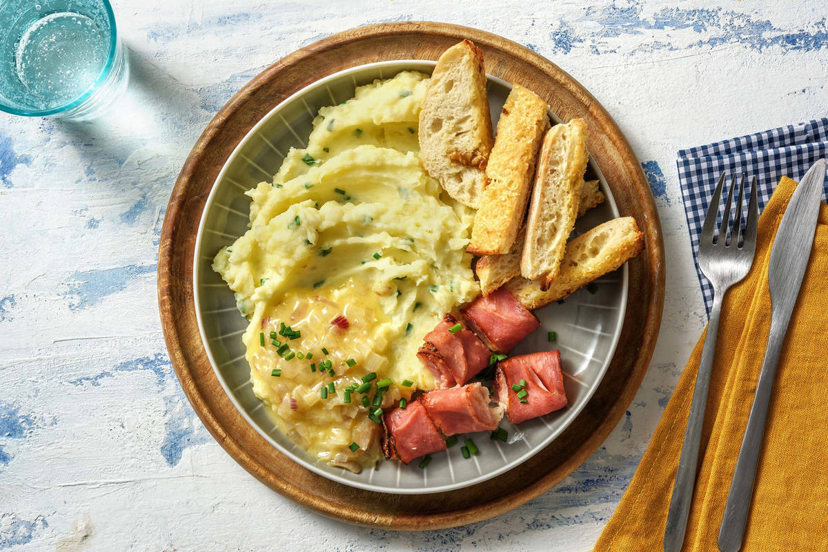 Purée beurre échalote & roulés jambon fromage