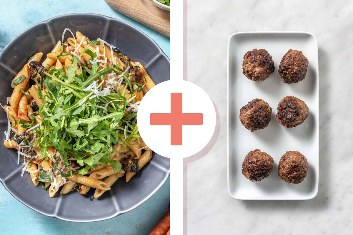 Veggie + Protein - Penne met rundergehaktballetjes als extra