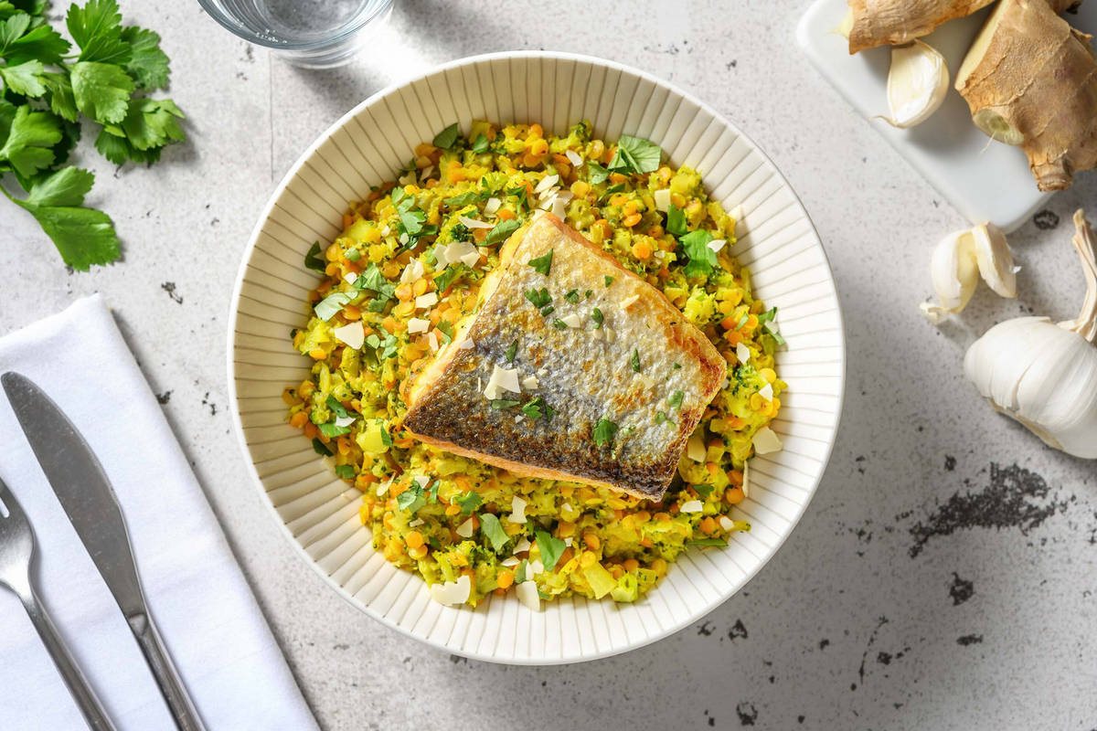 Poêlée de lentilles au saumon & brocoli