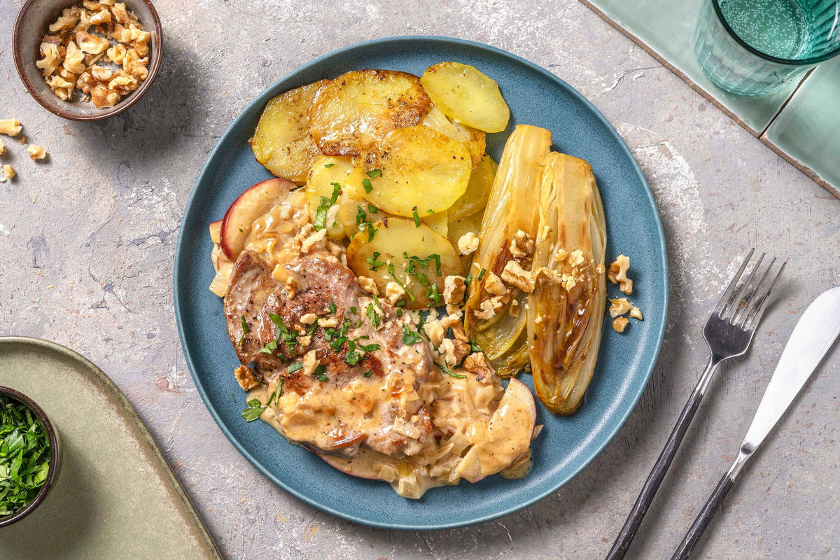Échine de porc à la normande & sauce à la pomme