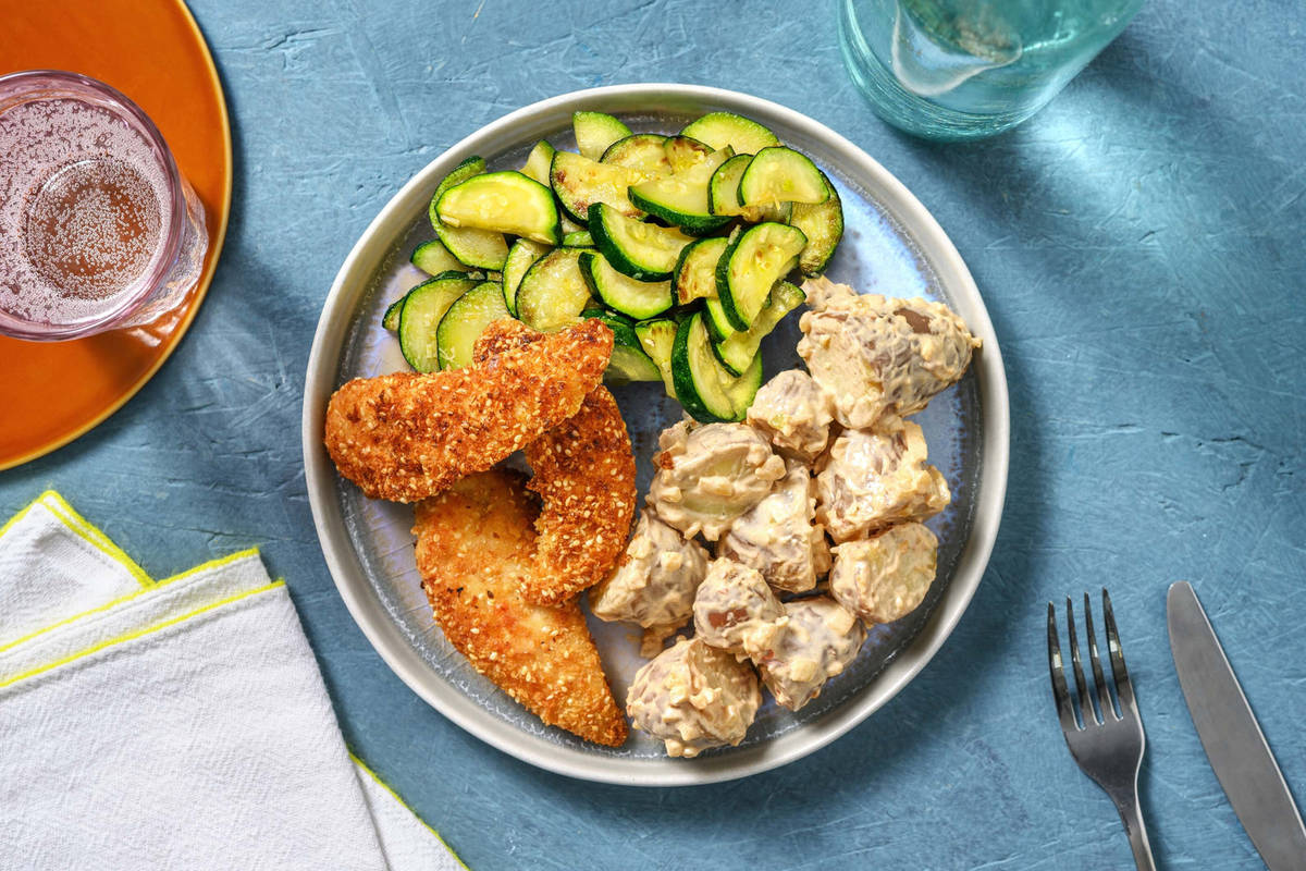 Gepaneerde sesamkip met pittige broccoli
