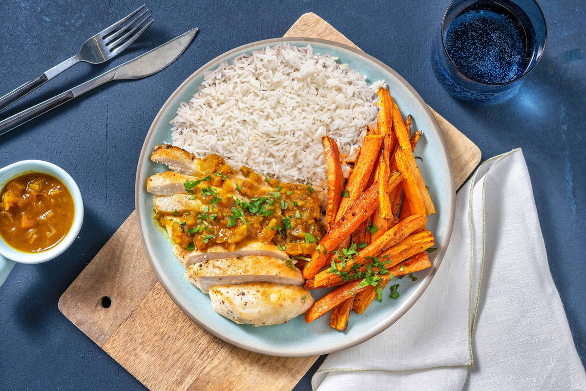 Poulet mit fruchtiger Curry-Sauce