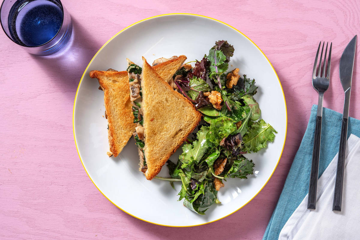 Tartine champignons, épinards & gouda