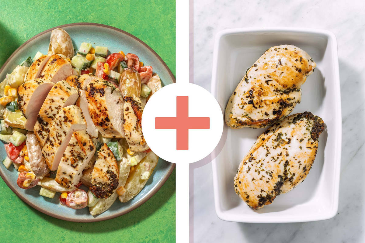 Double protein - Krieltjessalade met extra portie mediterrane kipfilet
