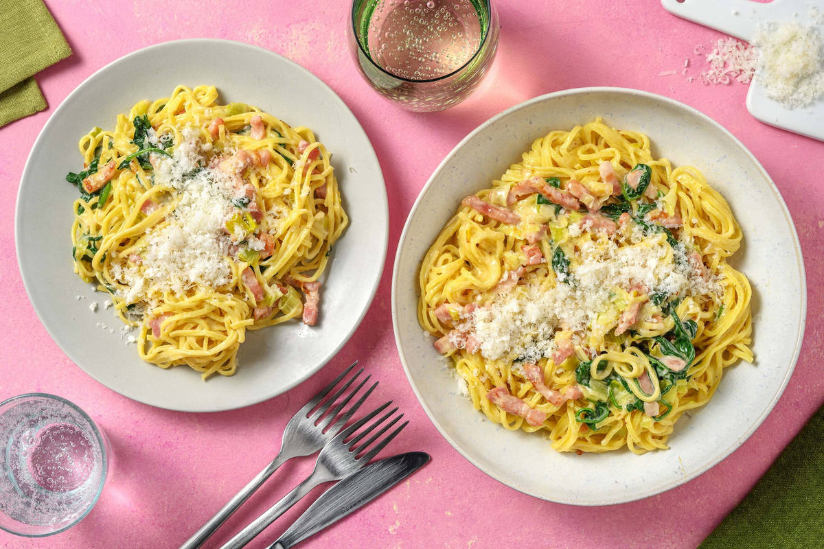 Greens and Bacon Tagliatelle