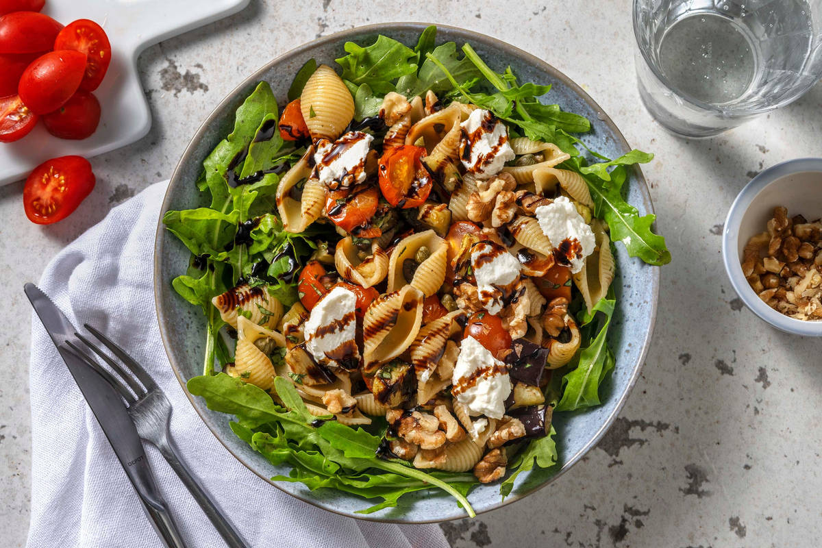 Salade de conchiglie, aubergine & ricotta