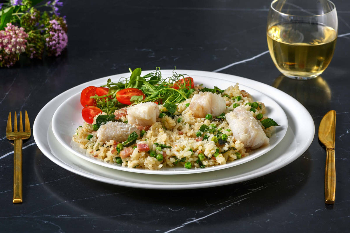 Monkfish, Bacon and Pea Risotto