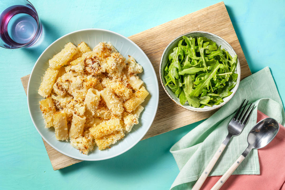 Cauliflower Rigatoni Cheese // Cauliflower Rigatoni Cheese with Bacon Lardons